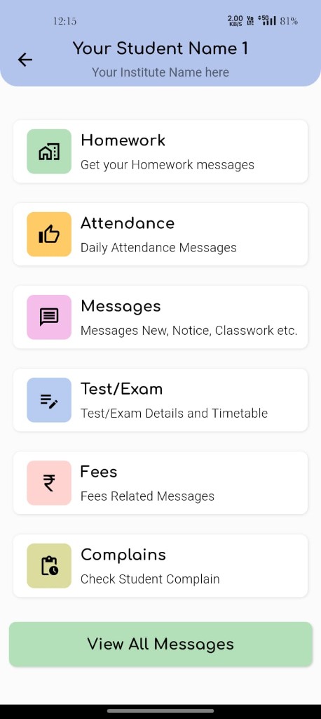 Alpha Campus app — student menu