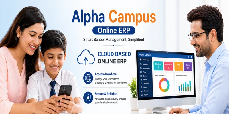 Students using computers in a classroom for institute ERP